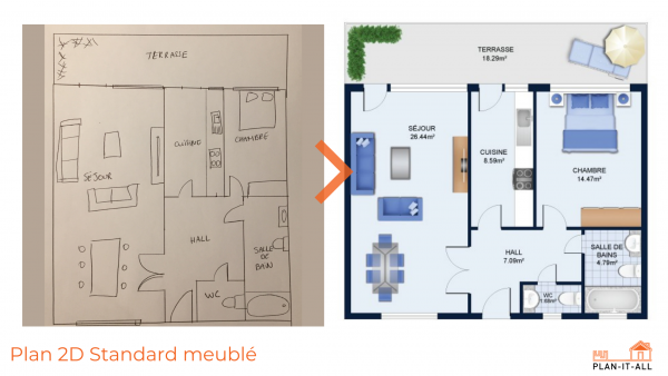 plan 2D standard avec meuble